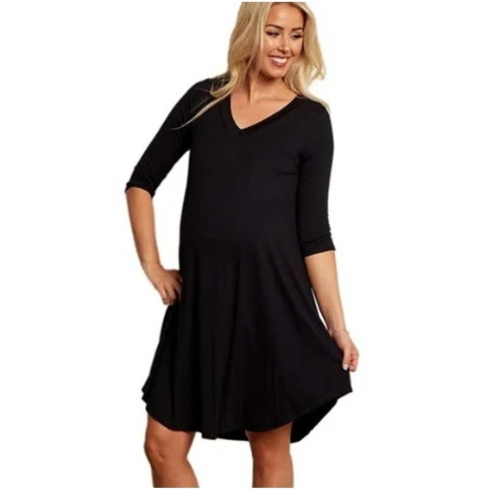 PINK Blush NWT Black Casual V Neck LBD Swingy Maternity Dress Size Small